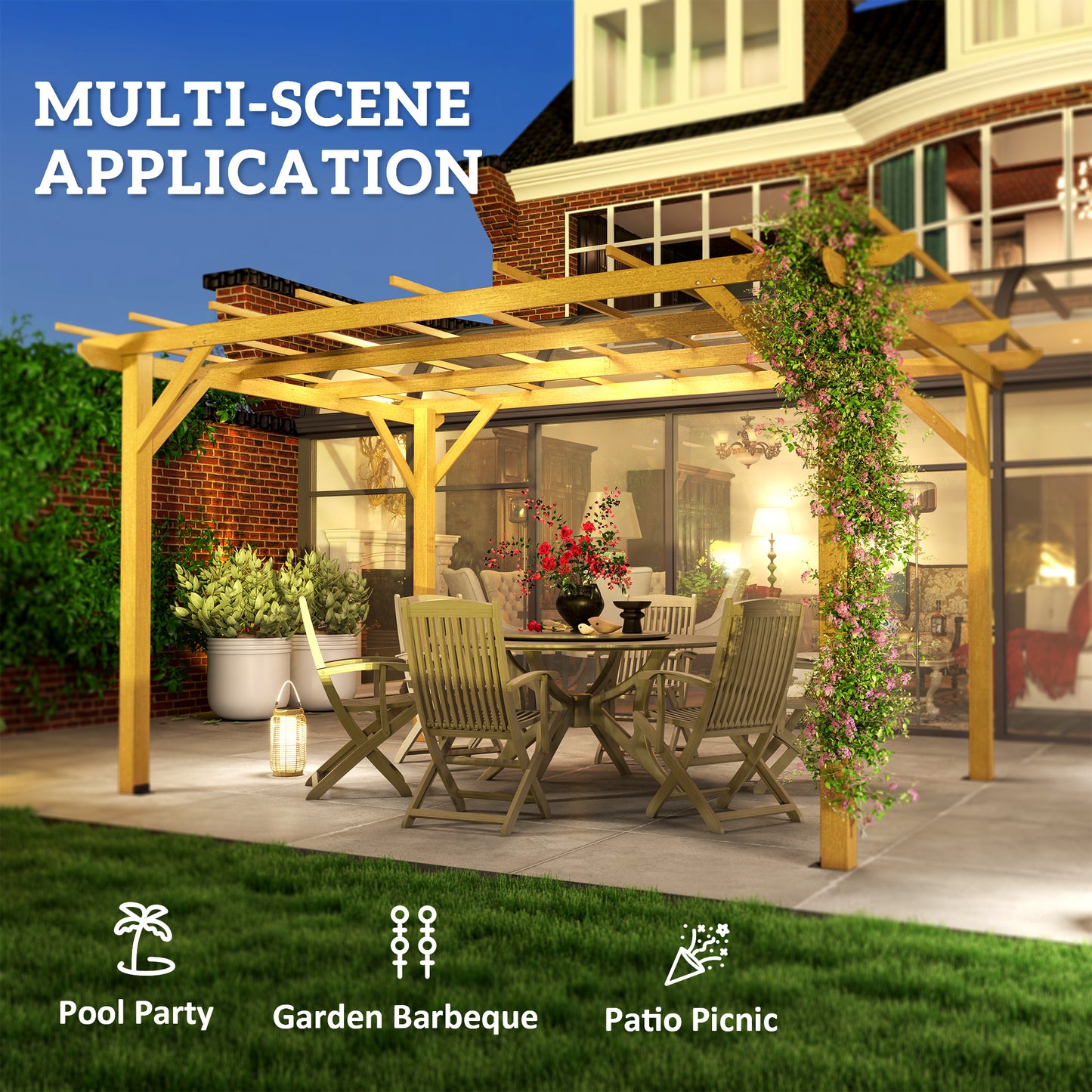 10' x 13' Wood Pergola, Outdoor Gazebo Grape Trellis for Climbing Plant Support, Garden, Patio, Backyard, Nature Wood