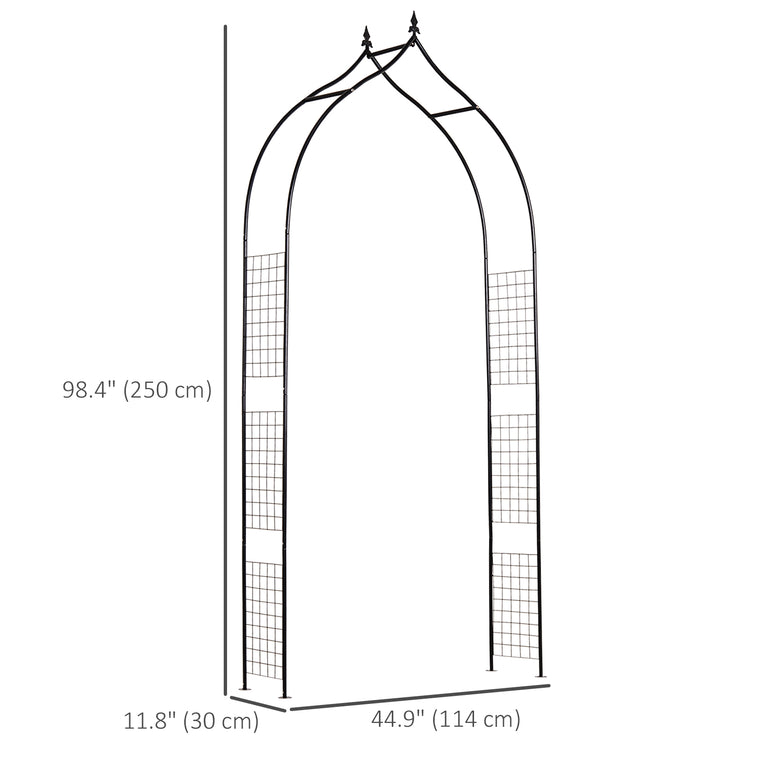 8FT Black Metal Garden Arch with Trellis