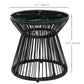 Round End Table, Rattan Side Table, Hollow Drum Design Coffee Table w/ Glass Top for Patio, Garden, Balcony, Dark Grey