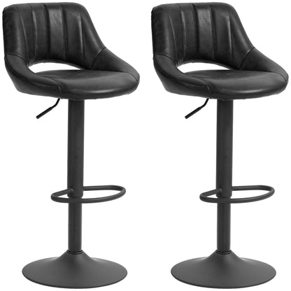 Faux Leather Swivel Bar Stools Set of 2 - Black