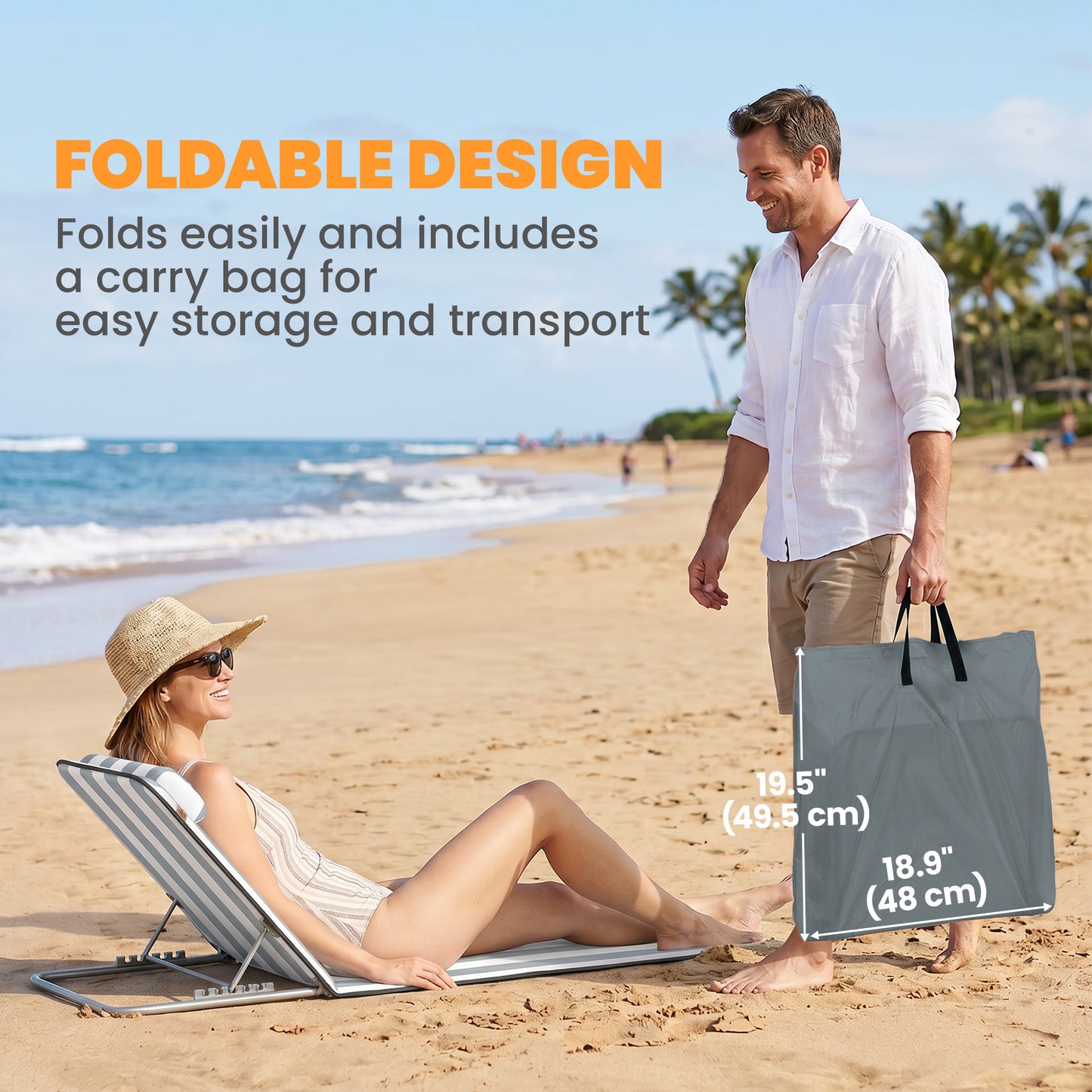 2 Pieces Beach Lounge Chair, Outdoor Folding Chaise Lounge Set w/ Pillow for Sunbath, Snap, Beige