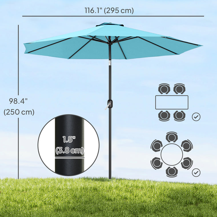 10' x 8' Sky Blue Round Market Umbrella with Crank Handle & Tilt