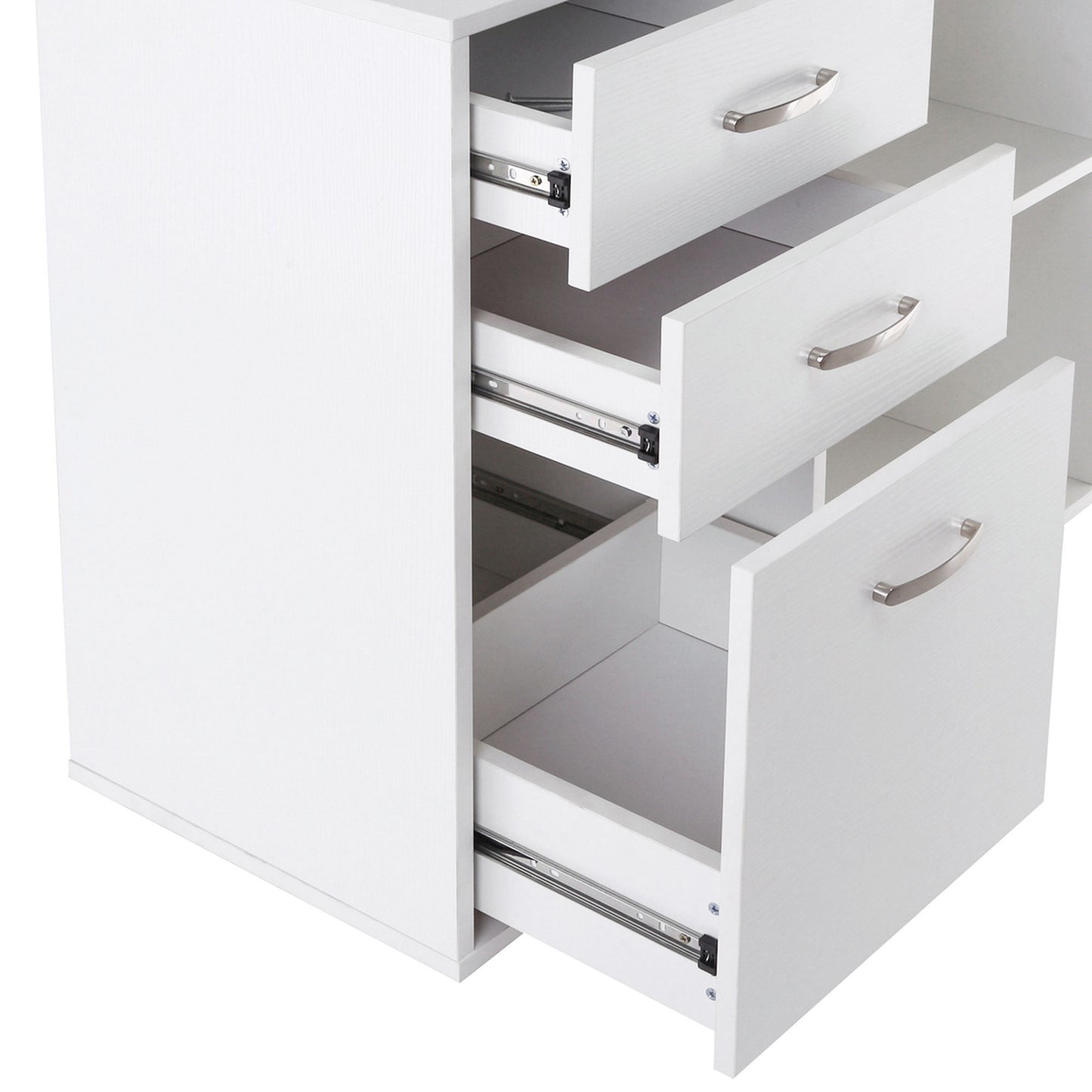 L-Shaped Desk, Computer Corner Desk with Storage Shelf, Drawer, PC Table Home Office Workstation, White