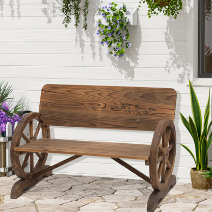 Wooden Wagon Wheel Bench with High Back Loveseat
