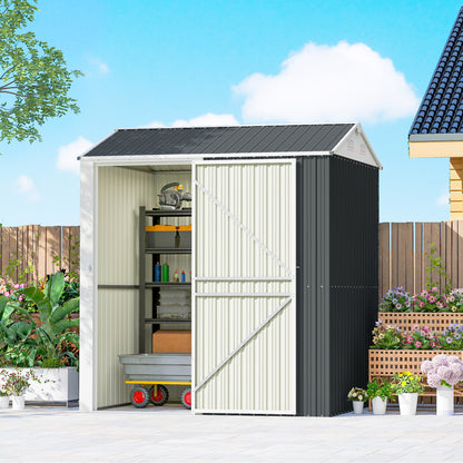 7' x 6' Tall Waterproof Metal Shed with Gloves - Dark Grey