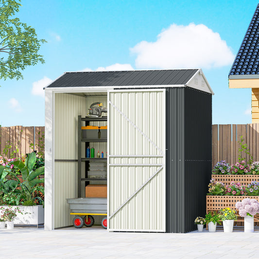 7' x 6' Tall Outdoor Storage Shed, Waterproof Metal Garden Shed with Gloves, Lockable Door, Dark Grey