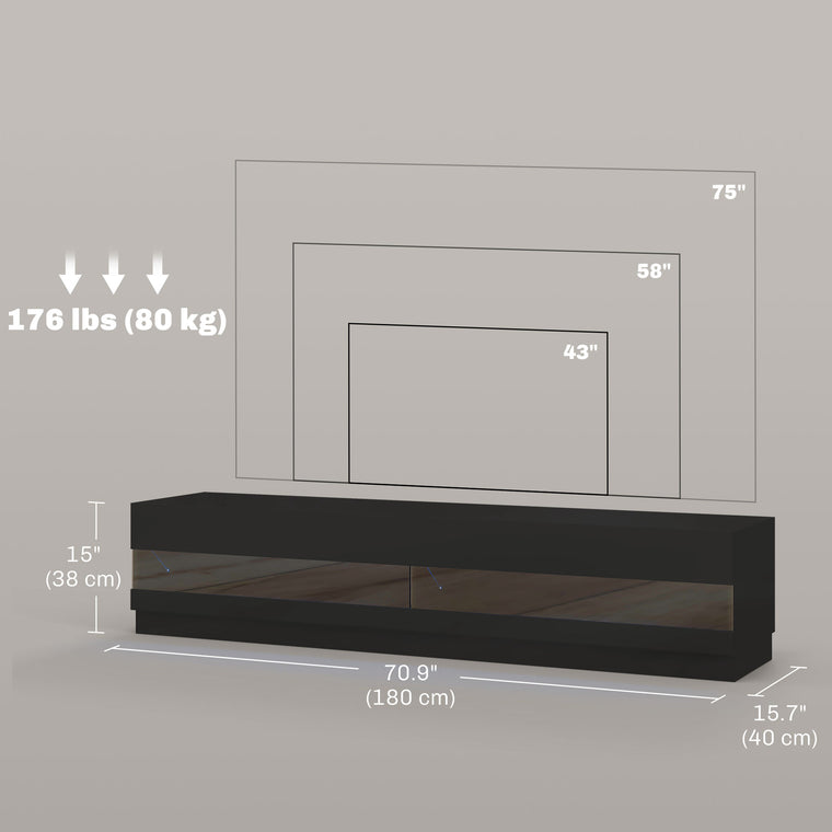 Lighted TV Stand for TVs up to 75" with Storage - Gloss Black
