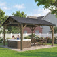 13' x 11' Hardtop Gazebo Canopy with Galvanised Metal Roof, Fir Wood Frame and Central Hook for Patio, Black Grey