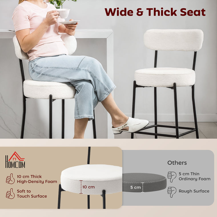 Set of 2 Upholstered Bar Stools with Backrest - Cream White