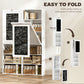 Fold-out Convertible Office Desk, Wall Mount Computer Desk with Blackboard and Side Shelf, White