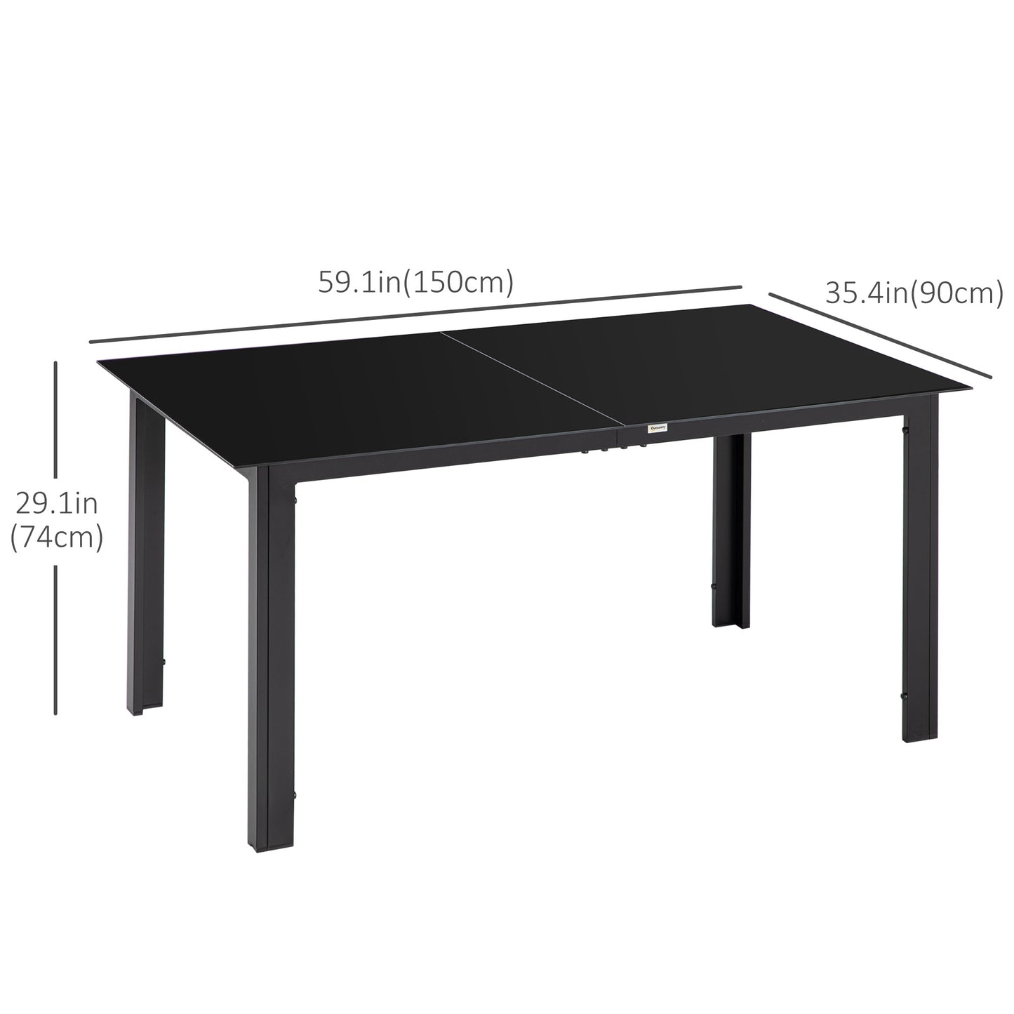 Aluminium Outdoor Dining Table for 6, 59" x 35" Rectangle Patio Table with Tempered Glass Tabletop, for Garden, Backyard, Lawn, Balcony, Black