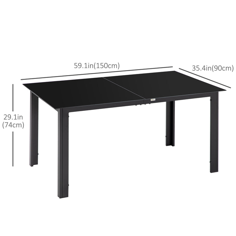 59" Aluminum Dining Table with Glass Tabletop