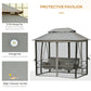 3 Person Outdoor Patio Daybed, 3 in 1 Canopy Gazebo Swing Chair Garden Hammock with Sun Shade, Mesh Mosquito and Net, Dark Grey
