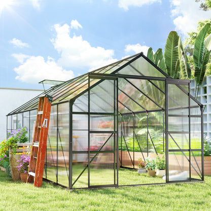 16' x 8' Aluminum Greenhouse with Rain Gutter and Sliding Door