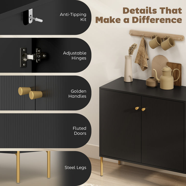 Coffee Bar Buffet Cabinet with Fluted Doors