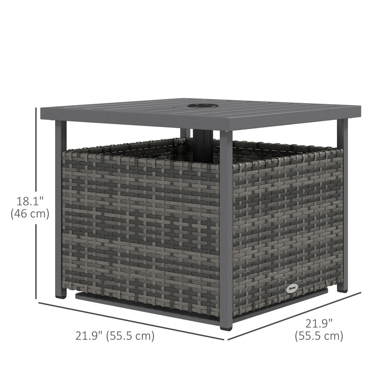 Rattan Coffee Wicker Patio Table w/ Umbrella Hole for Backyard Mixed-Grey