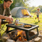 Folding Campfire Grill, 36" x 18" Heavy Duty Carbon Steel Grill Grate with Folding Legs, Black - 22' x 12'