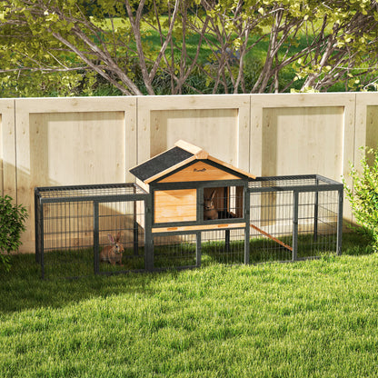 85" Yellow Large Wooden Rabbit Hutch with Run & Ramp