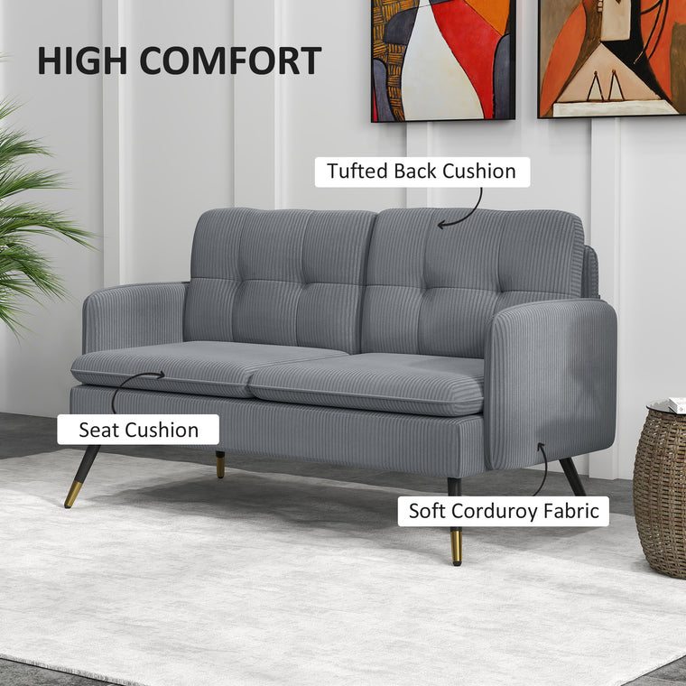 55" Corduroy Tufted Loveseat - Dark Grey