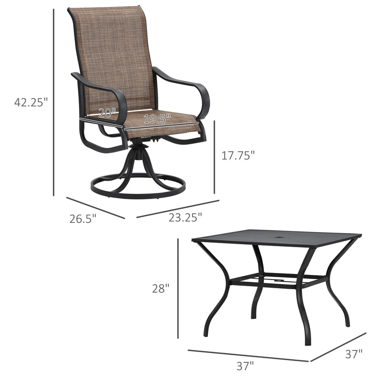 Black 5-Piece Patio Dining Set with Swivel Rockers