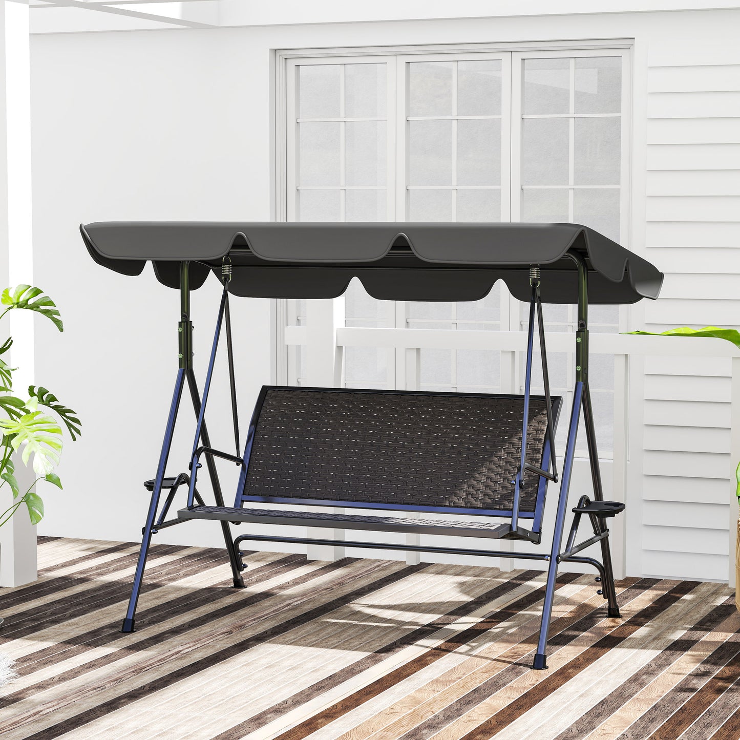 3-Seat Patio Swing Chair, Outdoor Canopy Swing Glider with Adjustable Shade, Grey