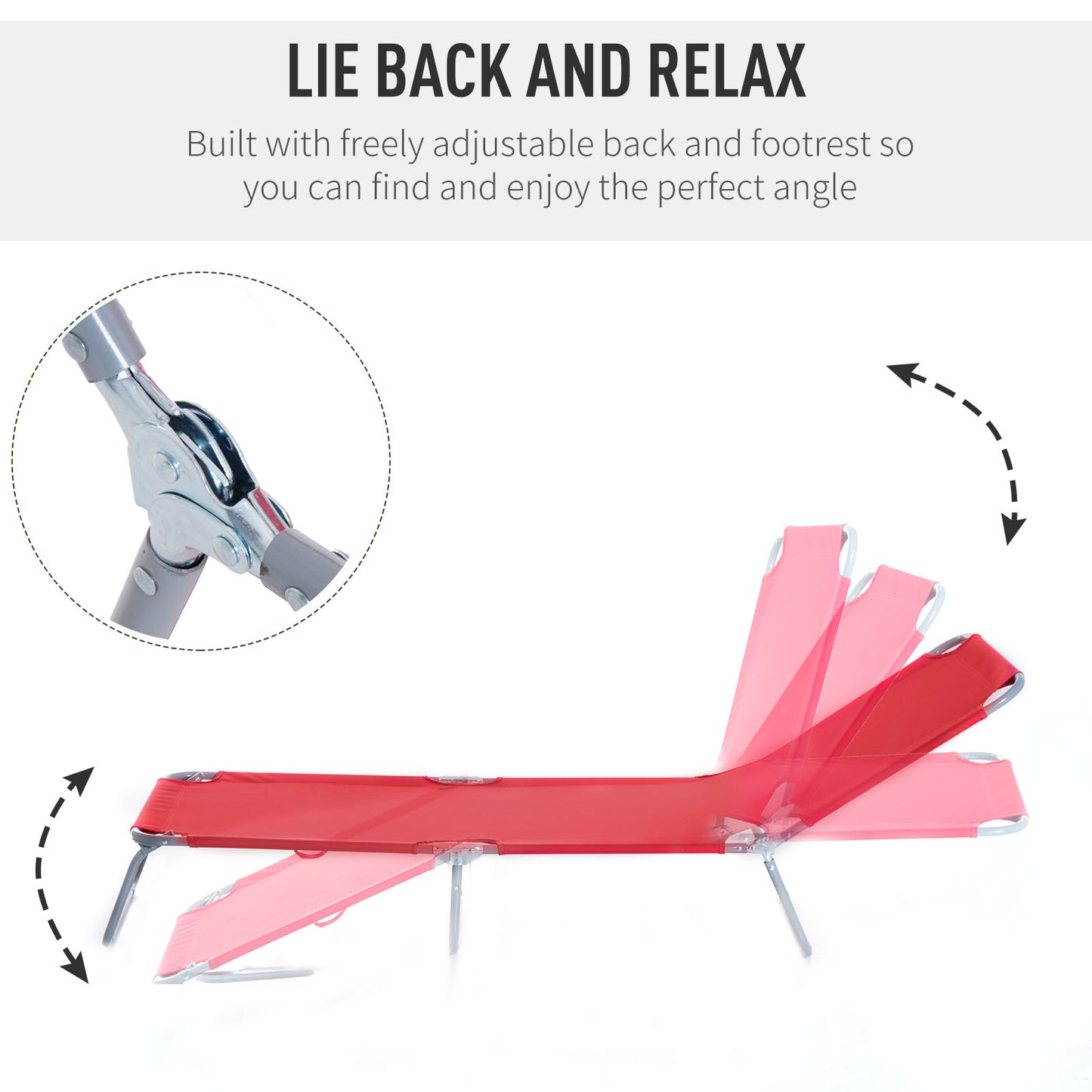 Folding Outdoor Lounge Chair, Portable Reclining Beach Lounger with Breathable Mesh Fabric, Sun Lounge Bed Camping Cot for Patio, Garden, Poolside, Red