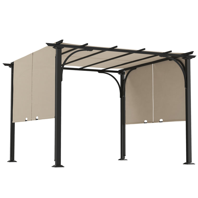 10' x 10' Beige Steel Pergola with Canopy Sun Shelter
