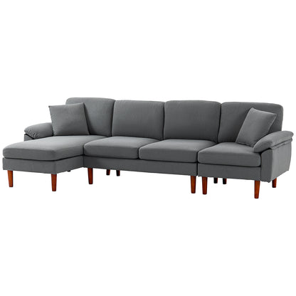 L-Shape Sofa, Modern Sectional Couch with Changeable Chaise Lounge, Pillows and Wooden Legs for Living Room - Dark Grey