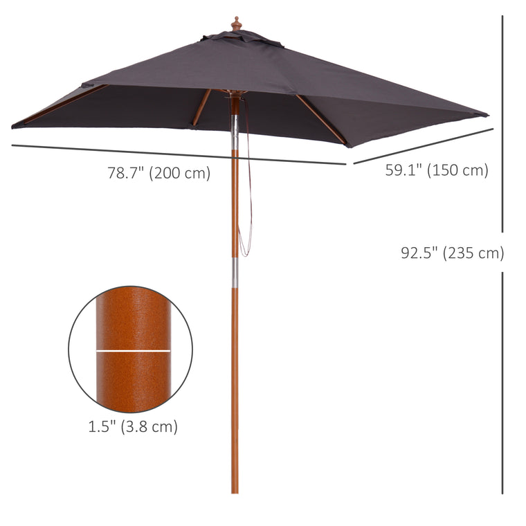 6.6x5ft Dark Grey Wooden Market Parasol with Tilt Mechanism