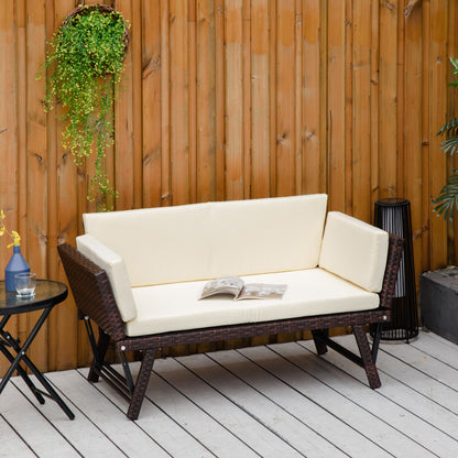 Brown Convertible Rattan Sofa Bed Chaise Lounge