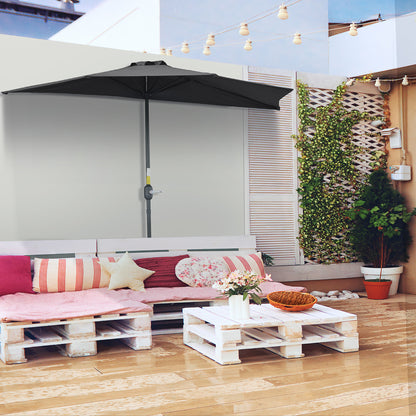 9.8ft Black Half Round Parasol with Crank Handle & Top Vent