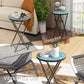 Mosaic Outdoor Patio Side Table, 14" Round Folding Outdoor Coffee Table with Steel Frame for Balcony Deck Patio Terrace, Mixed Colour