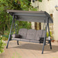 3 Seater Porch Swing Heavy Duty Outdoor Swing Chair Outdoor Lounge Hammock Cushioned Seat W/ Tilt Canopy, Brown