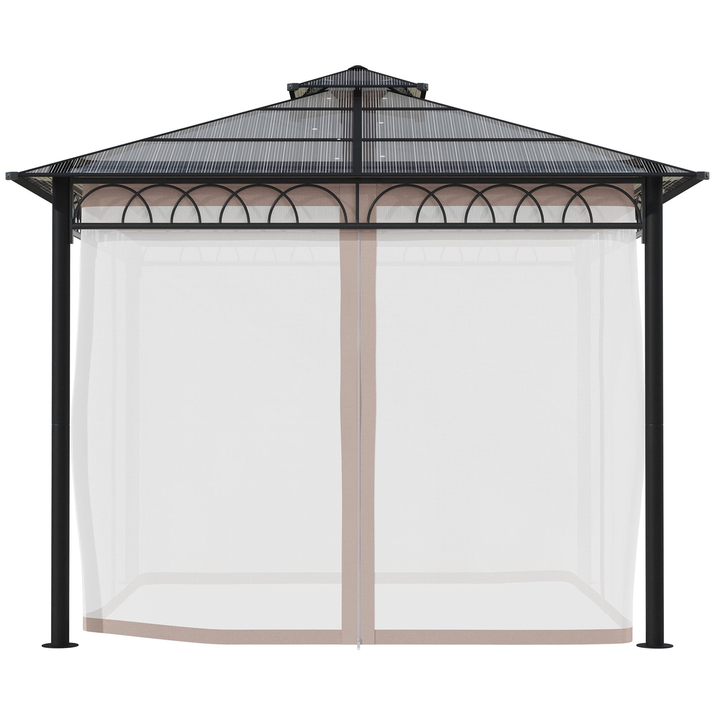 10' x 10' Outdoor Hardtop Gazebo Canopy w/ Double PC Roof, Steel Frame, Nettings, Curtains for Garden Lawn Deck, Khaki