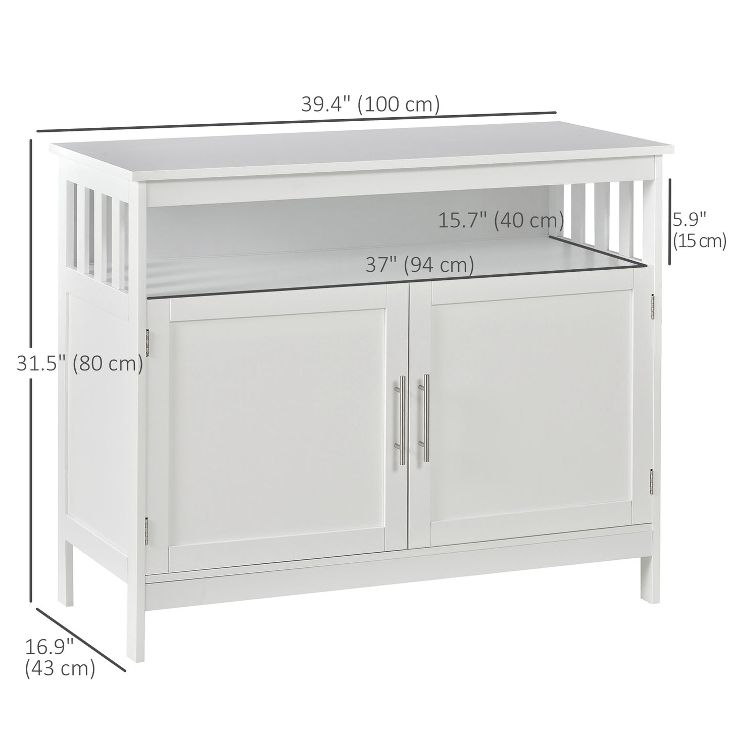Wooden Sideboard Buffet Cabinet with Open Shelf and 2-Door Storage, White