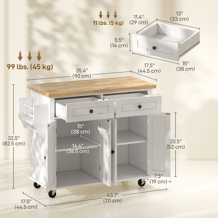 Rolling Kitchen Island Cart with Spice Rack - Grey