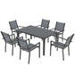 7 Piece Outdoor Dining Set with 6 Stackable Chairs, Rectangle Table, WPC Slatted Top, Rust-Resistant Steel Frame