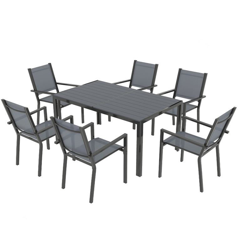 7-Piece Dining Set with WPC Slatted Top & Steel Frame