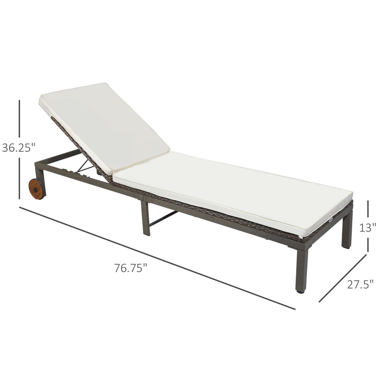 Cream White Rattan Sun Lounger with Adjustable Backrest