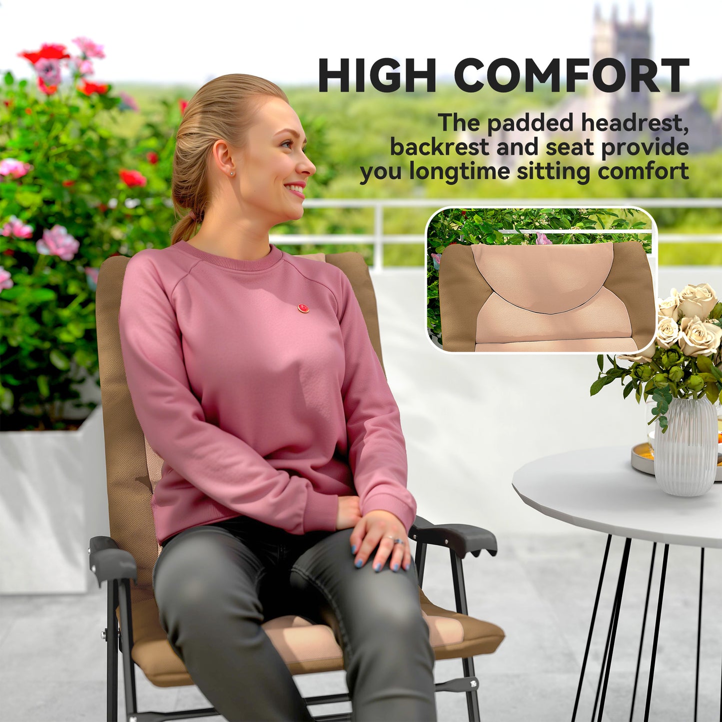 Folding Rocking Chair Set of 2 Padded Rockers with Armrest, Light Grey