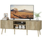 TV Stand for 65 Inch Television, Entertainment Center with Adjustable Shelves and Pine Wood Legs for Living Room, Oak