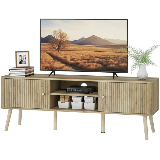 65" TV Stand with Adjustable Shelves and Pine Legs - Oak
