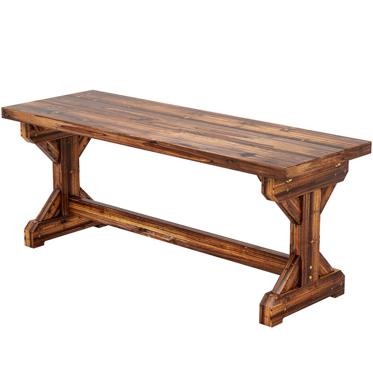 Rustic Carbonized Wood Bench with X-Shape Base