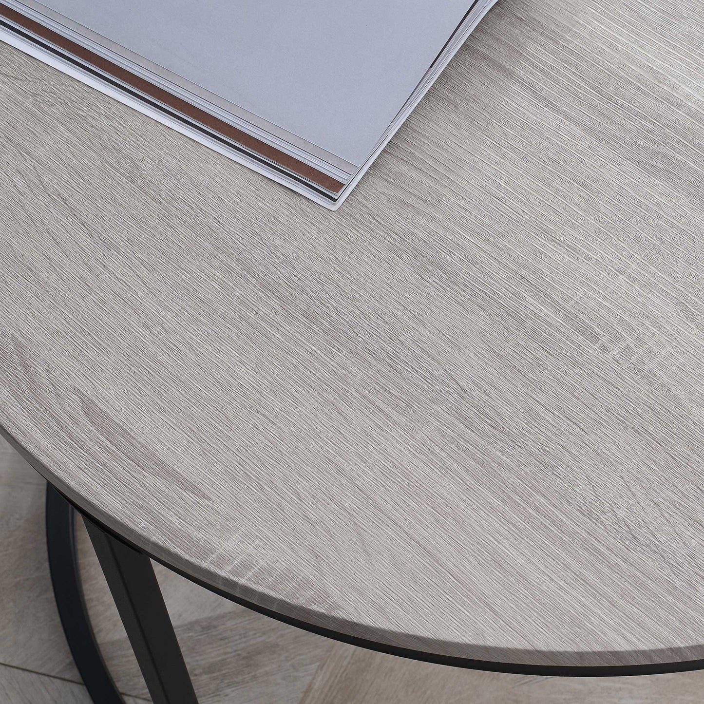 Nesting Coffee Tables Set of 2, Round Coffee Table with Metal Frame, Living Room Tables, Grey Wood Grain