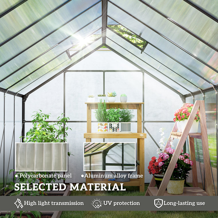 16' x 8' Aluminum Greenhouse with Rain Gutter and Sliding Door