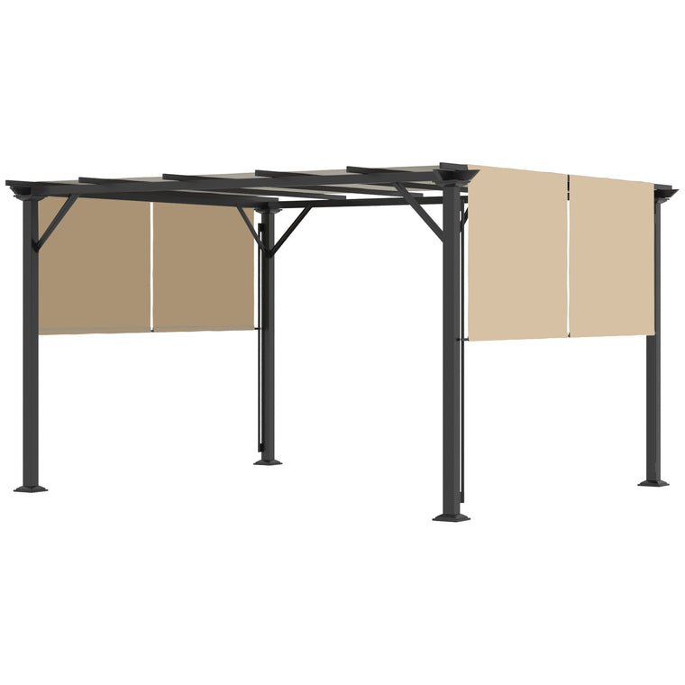 12' x 10' Beige Steel Pergola with Retractable Canopy Roof