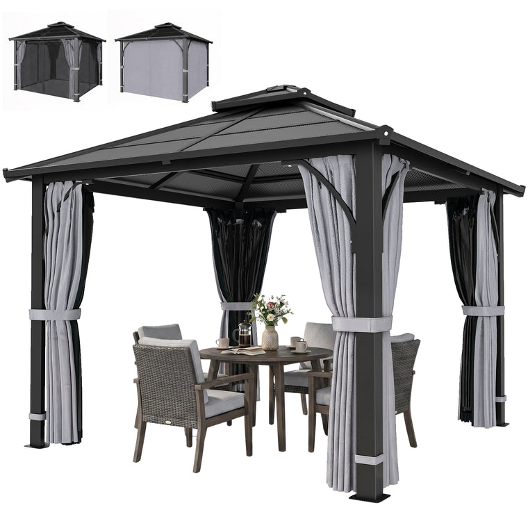 10' x 10' Dark Grey Hardtop Gazebo with Double-Tier Roof