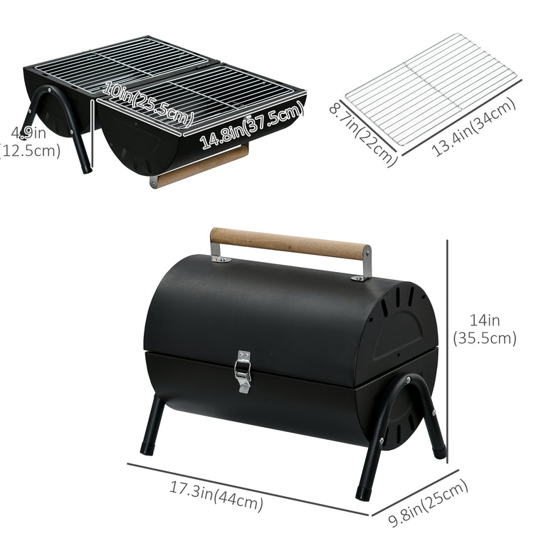 17.3" x 9.8" x 14" Black Folding Tabletop Charcoal BBQ Grill