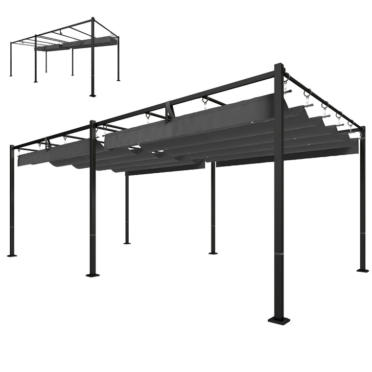 19' x 10' Dark Grey Pergola with Retractable Canopy