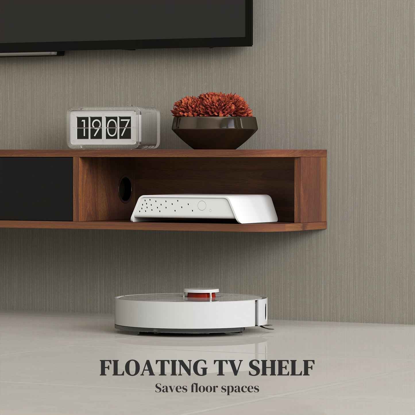 71" Floating TV Stand for TVs up to 75 Inch, Wall Mounted Media Console with Flip Drawer and 2 Open Shelves, Walnut